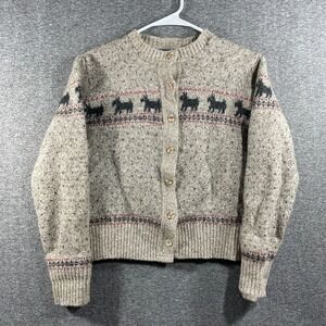 Vtg Lands End Womens Wool Cardigan Large Scottie Fits Small Shrunk? Dog Gray